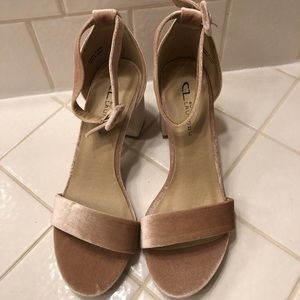 CL by laundry champagne velvet block heel sandals
